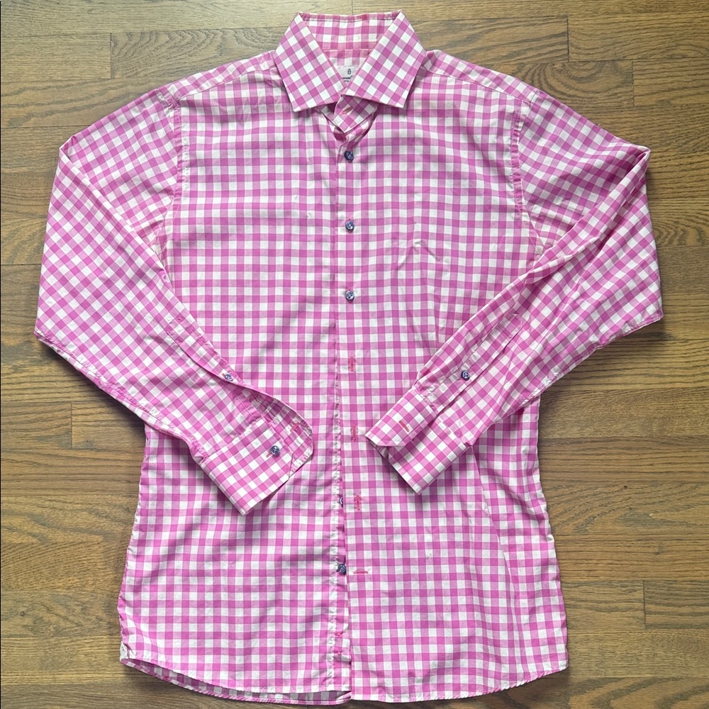 Emanuel Berg Italian Cotton Pink Checkered Men's Shirt